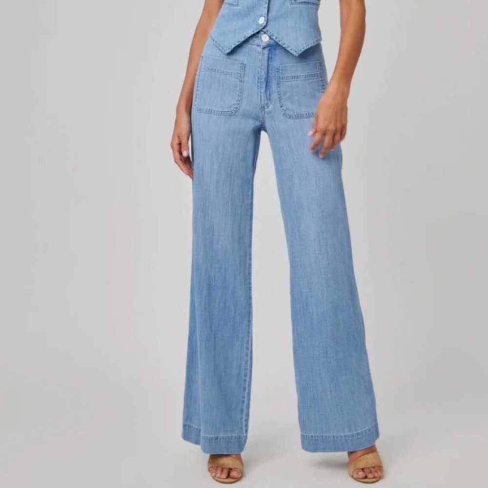 Bella Dahl Wide Leg Trouser Pants Light Wash Denim Linen Blend Women Size 28